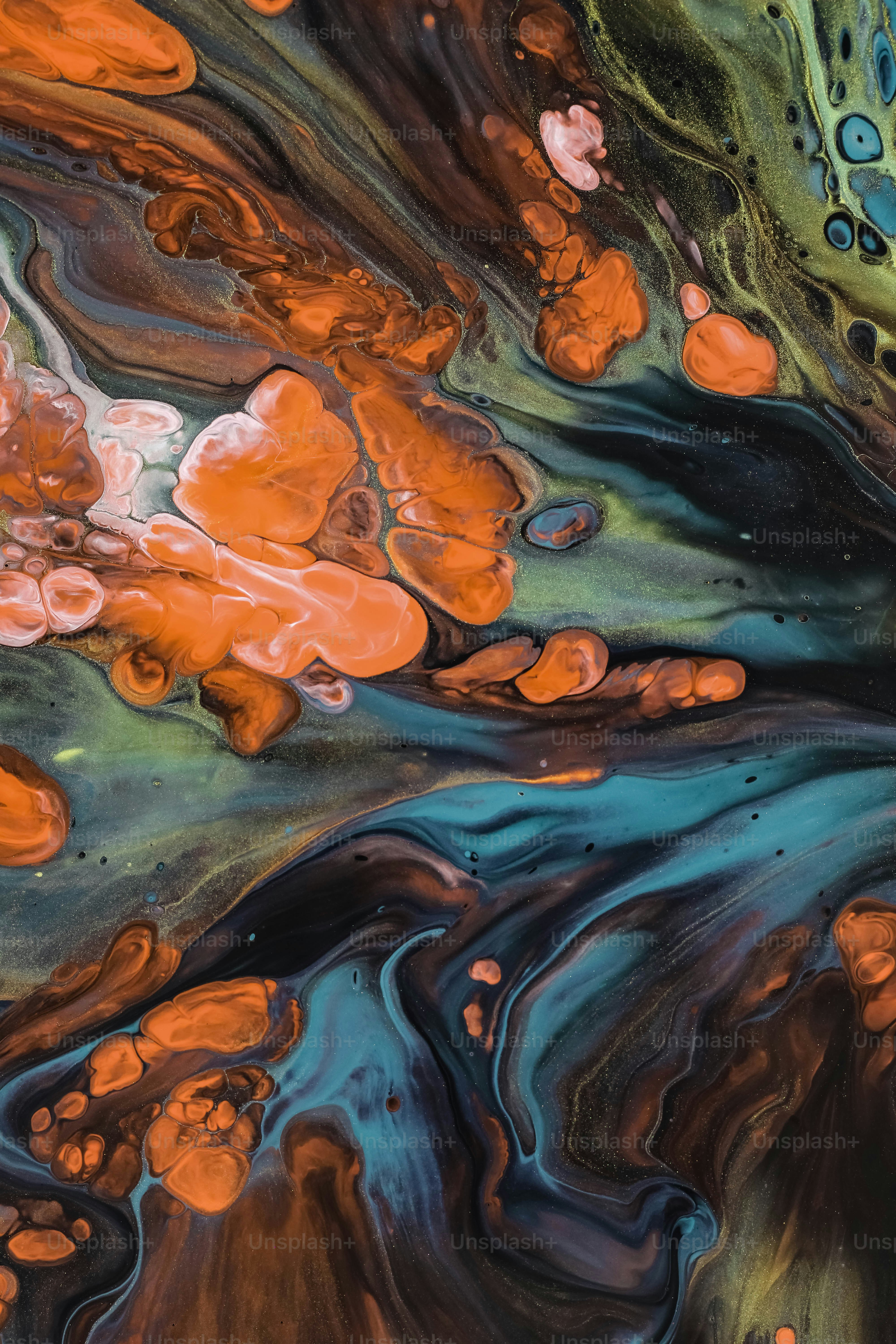 抽象アクリル画 青とオレンジ 抽象画 青とオレンジのアクリル画 抽象