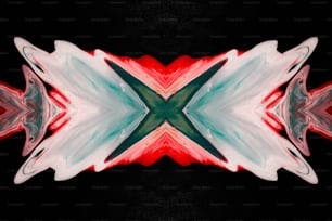 a red, white, and green abstract design on a black background