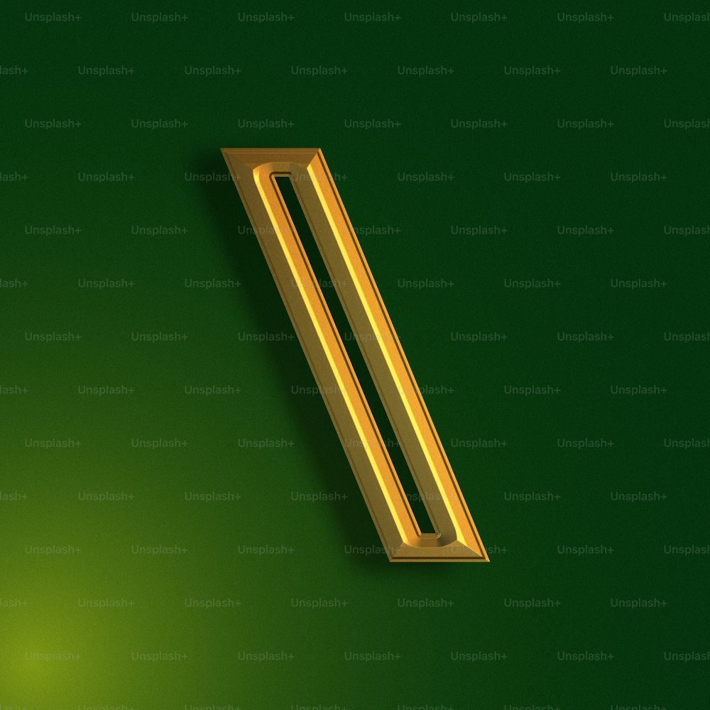 a green wall with a gold letter on it