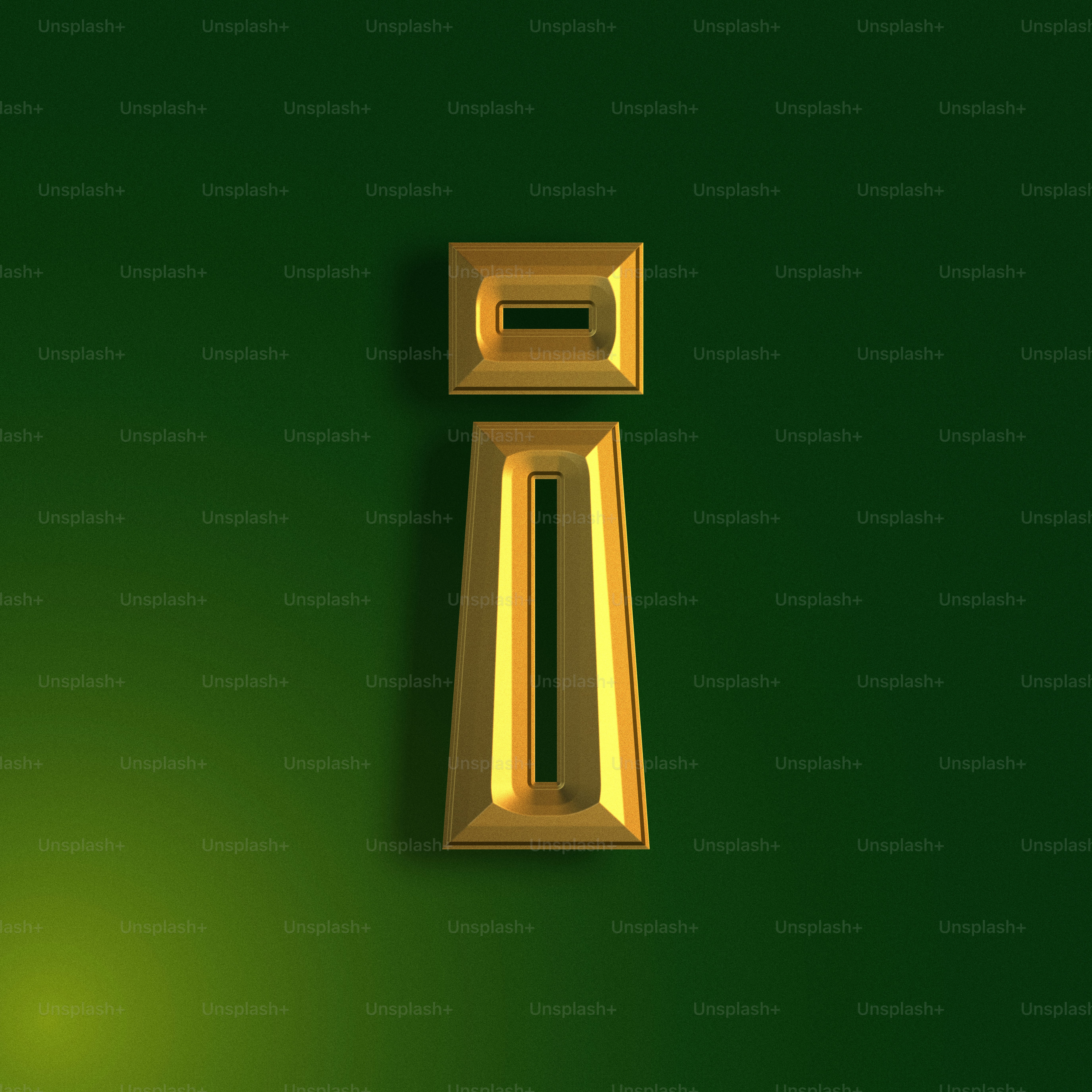 a golden letter on a green background