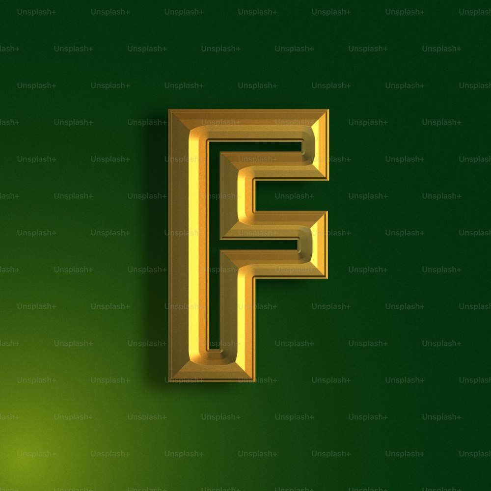 a golden letter f on a green background