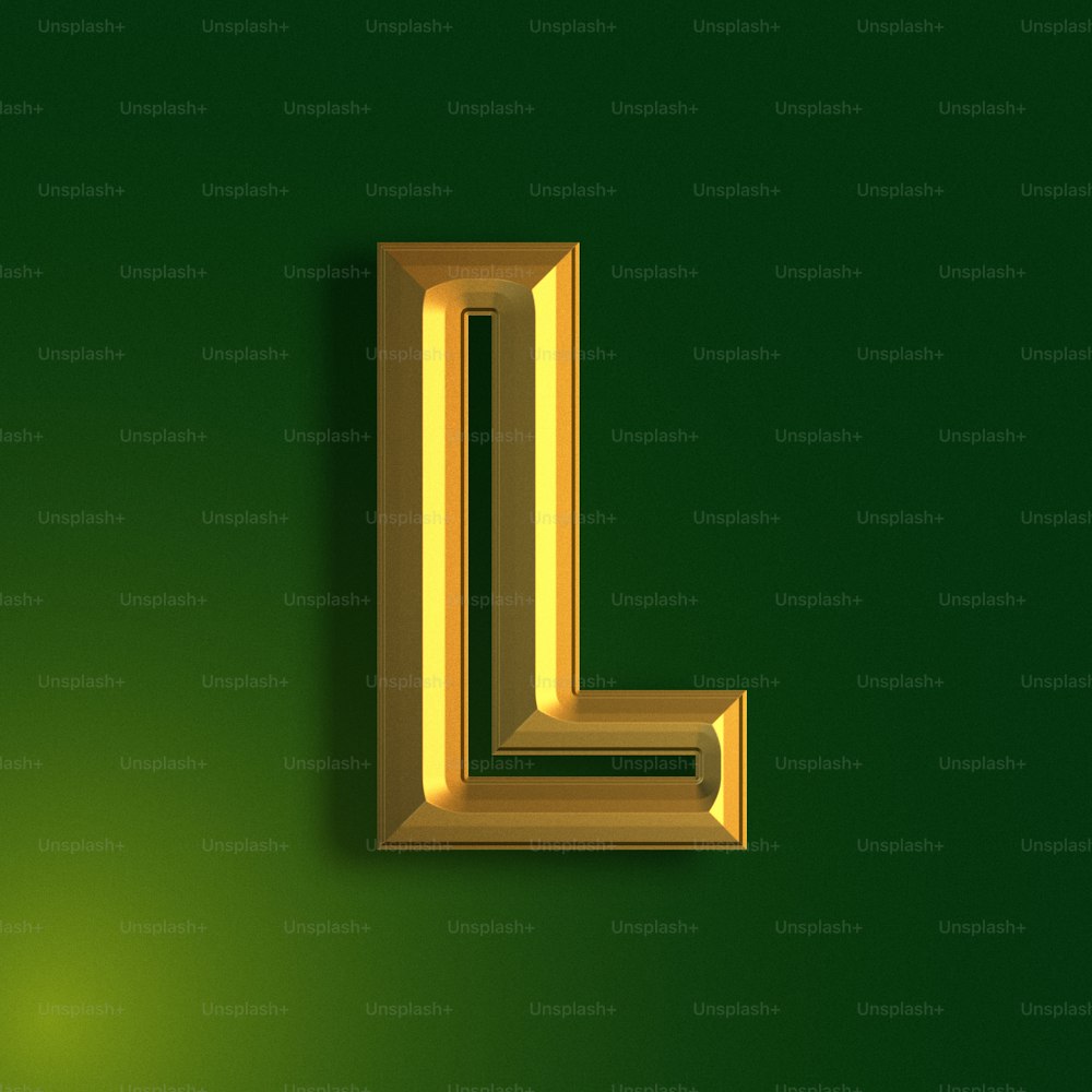 a gold letter l on a green background