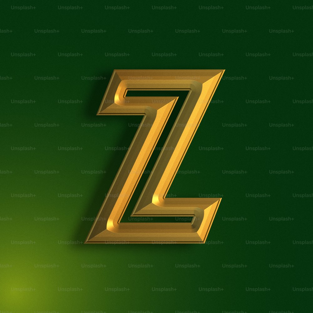 a golden z letter on a green background