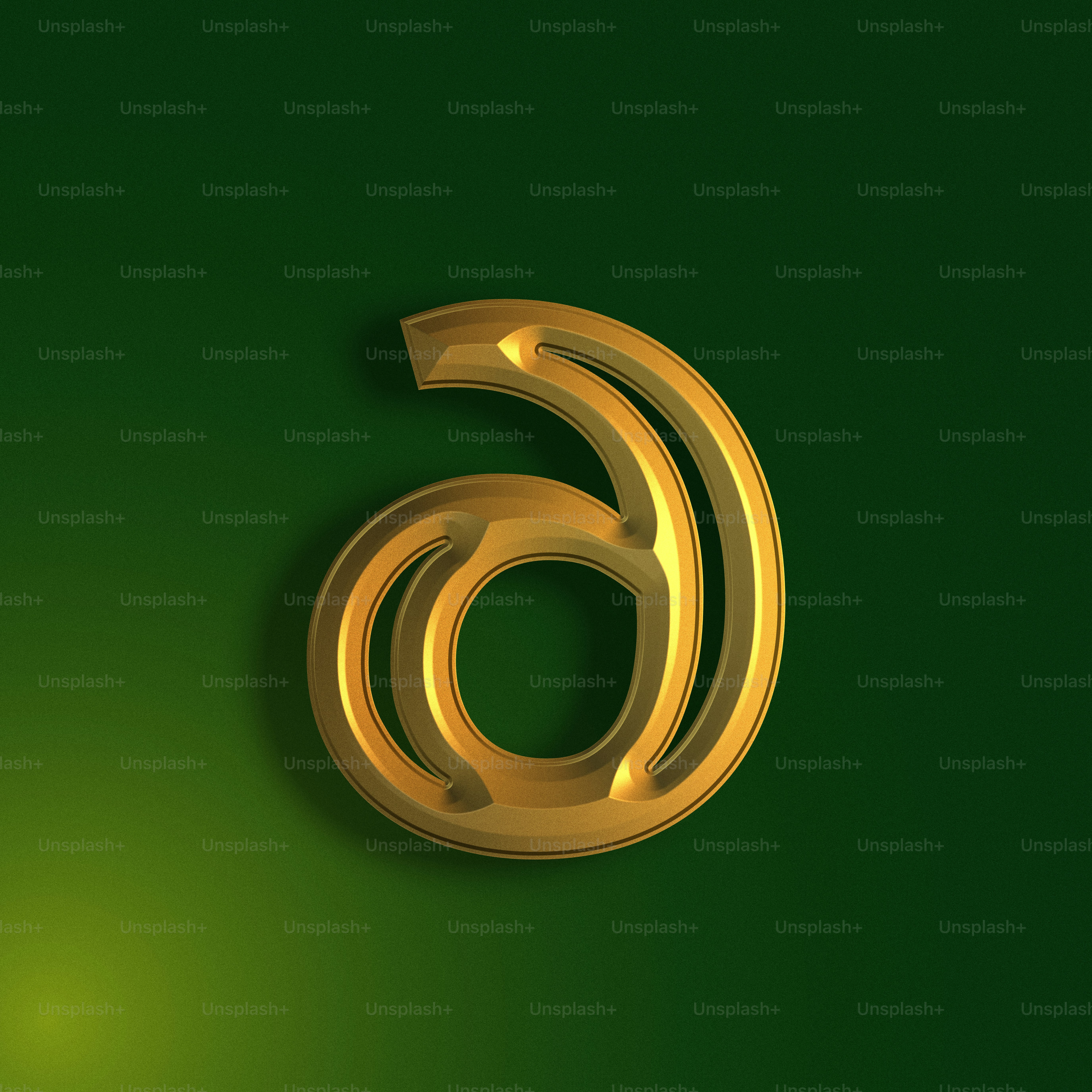 a gold number six on a green background