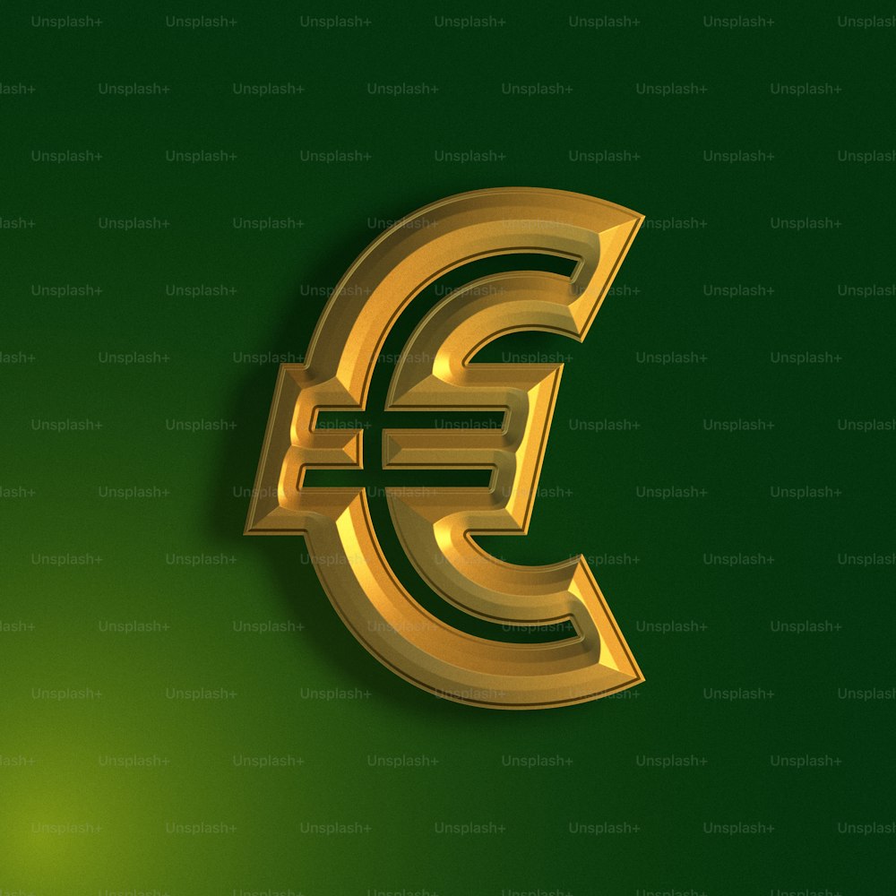 a gold euro sign on a green background