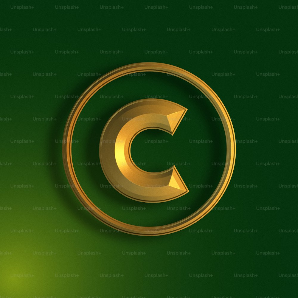 a golden copyright symbol on a green background
