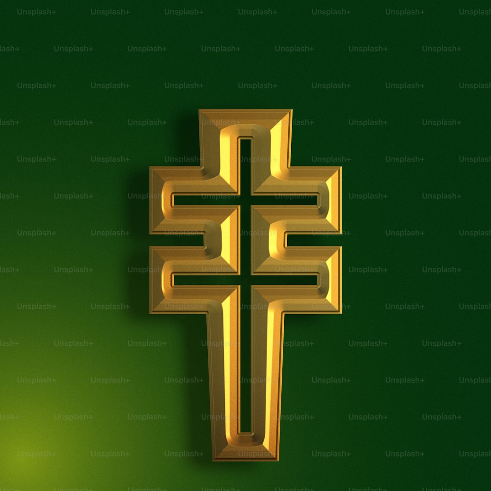 Una cruz dorada sobre un fondo verde
