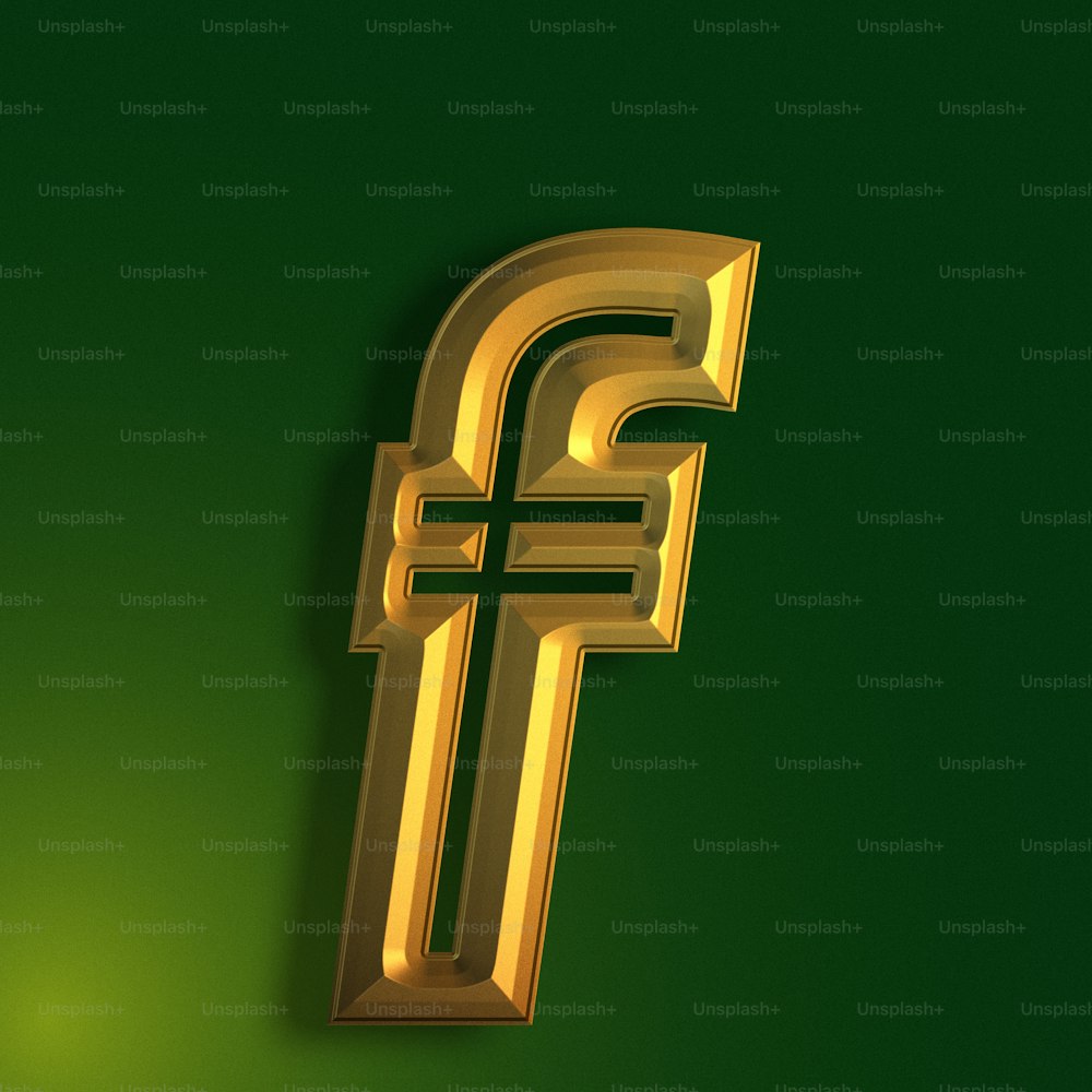 Una letra F dorada sobre un fondo verde