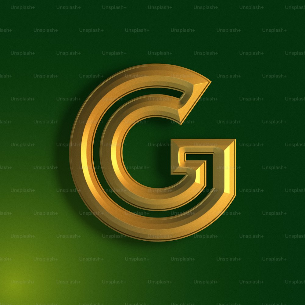 a gold letter g on a green background