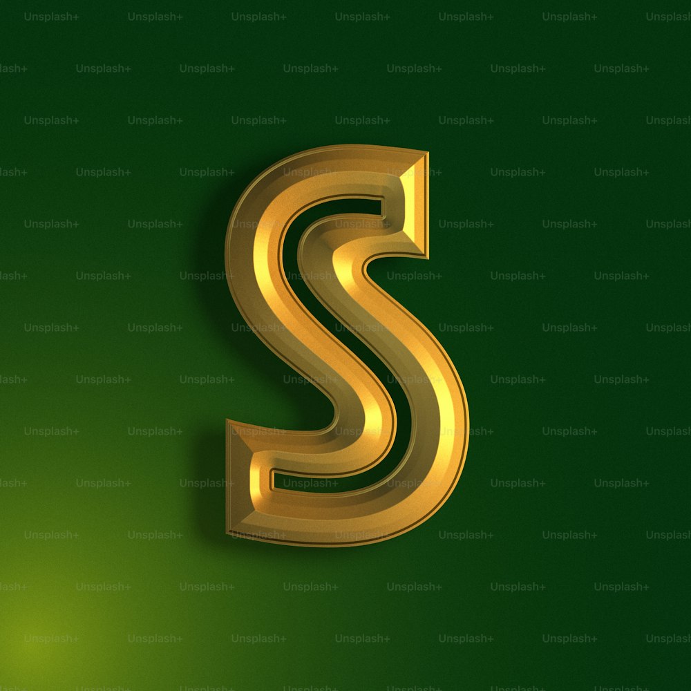 a golden letter s on a green background