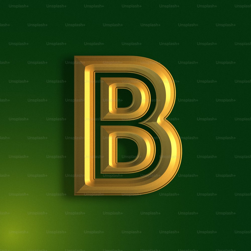 a gold letter b on a green background