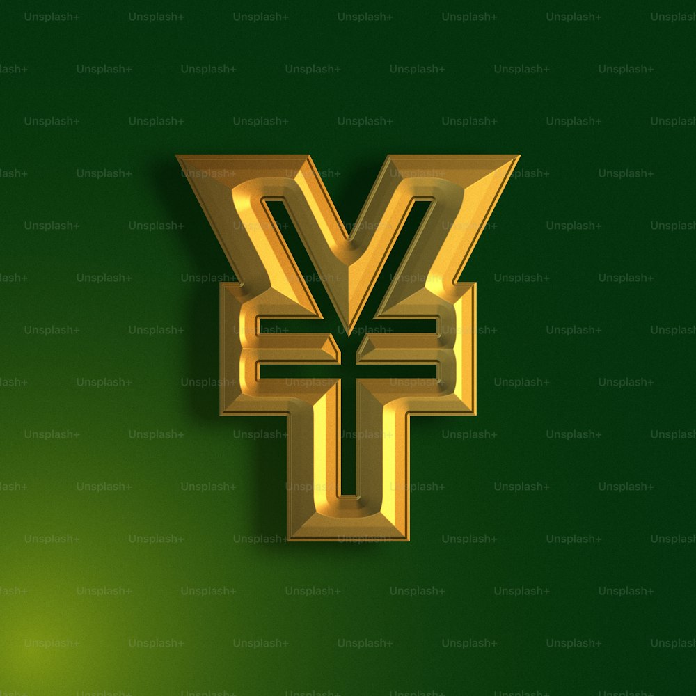 a golden symbol on a green background