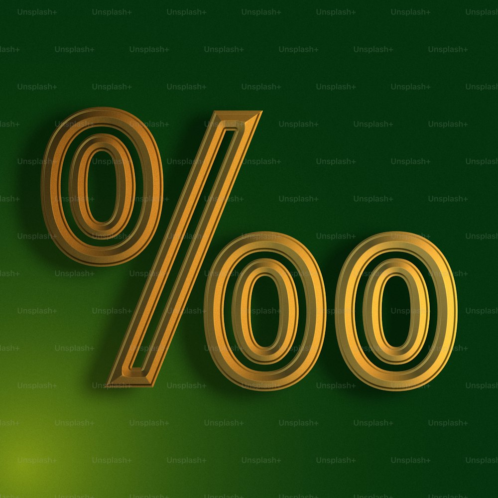 a green background with a gold percentage sign