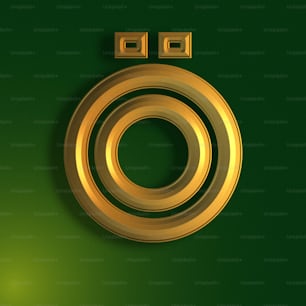a green wall with a gold circular object on it