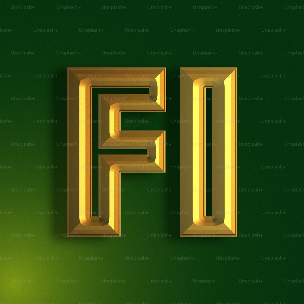 a golden letter f on a green background