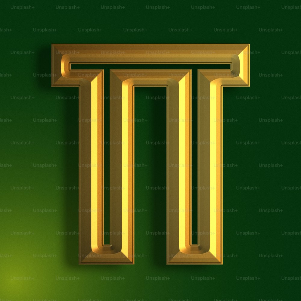 a gold letter t on a green background