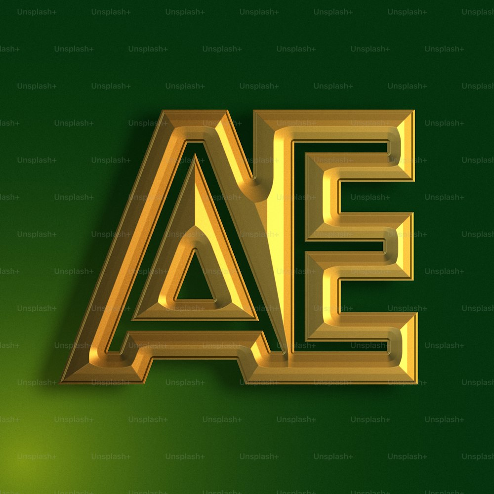 a gold letter with a green background