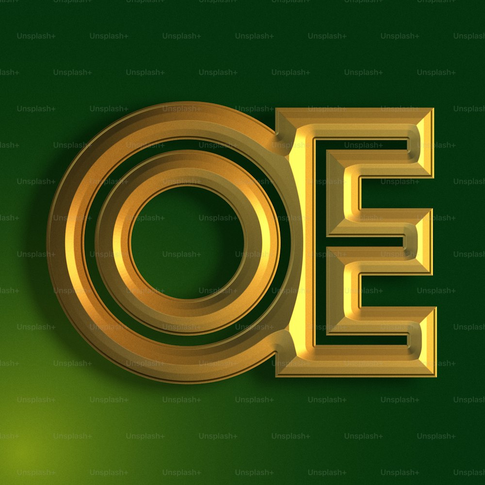 a gold letter with a green background