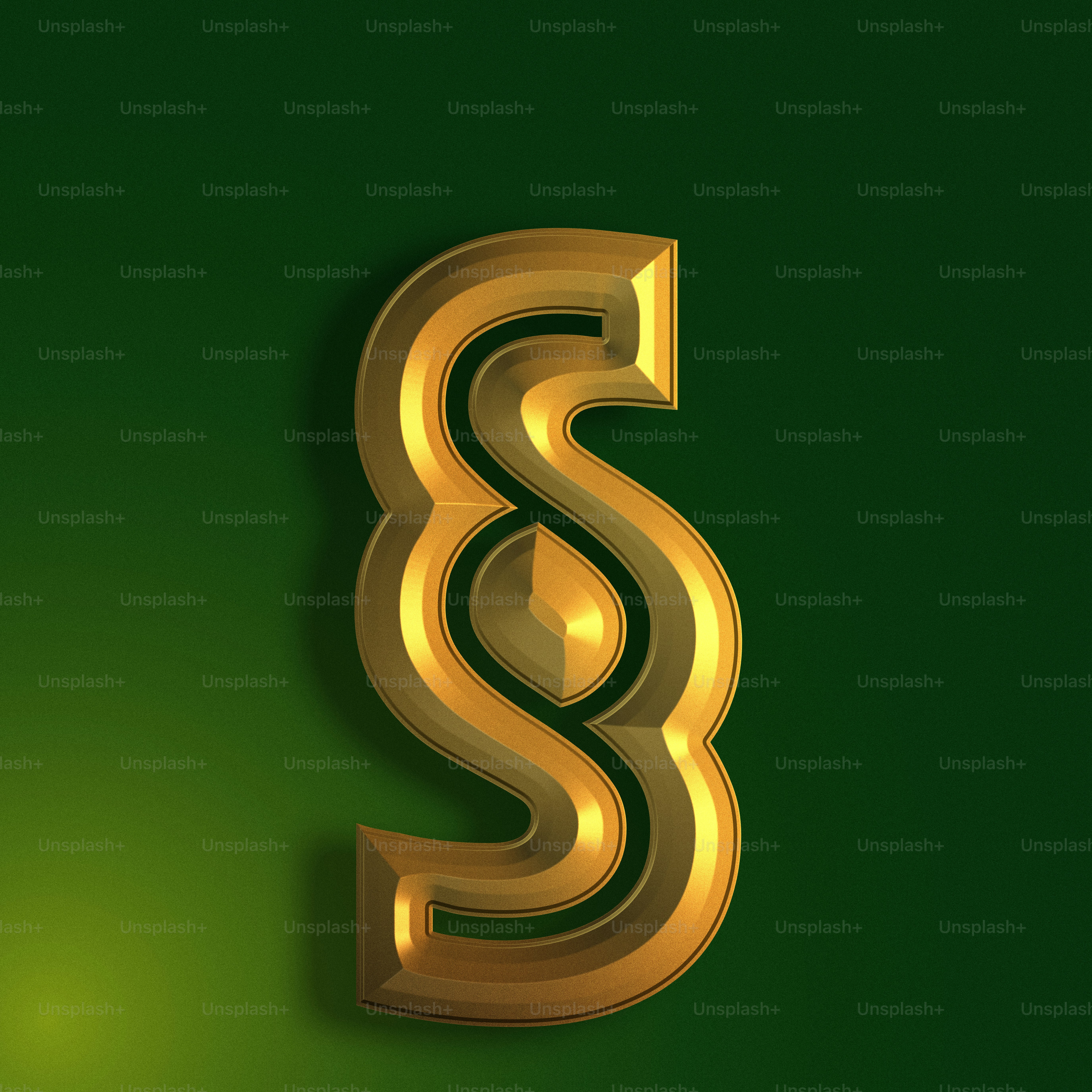 a golden letter s on a green background