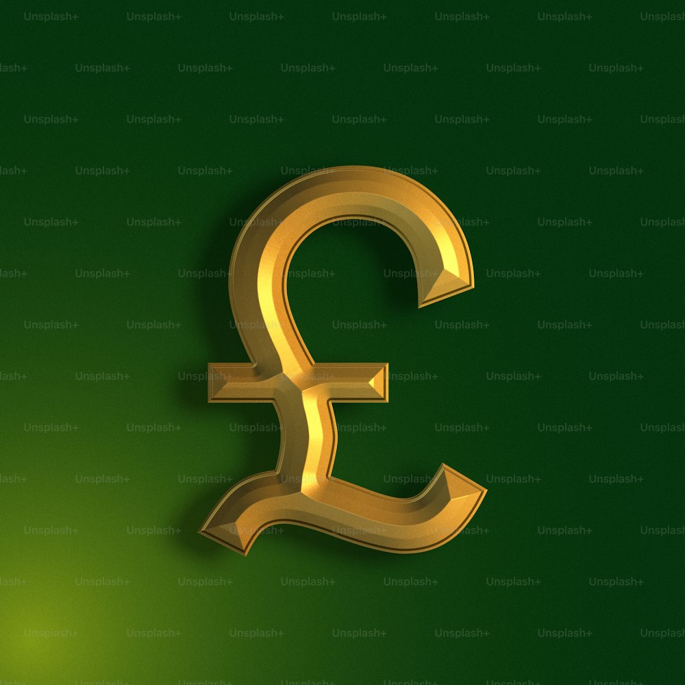 a gold pound sign on a green background