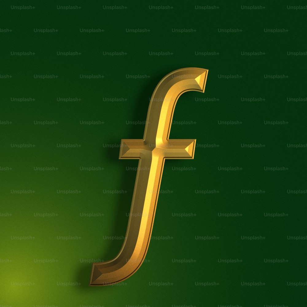 ein goldener Buchstabe F auf grünem Hintergrund