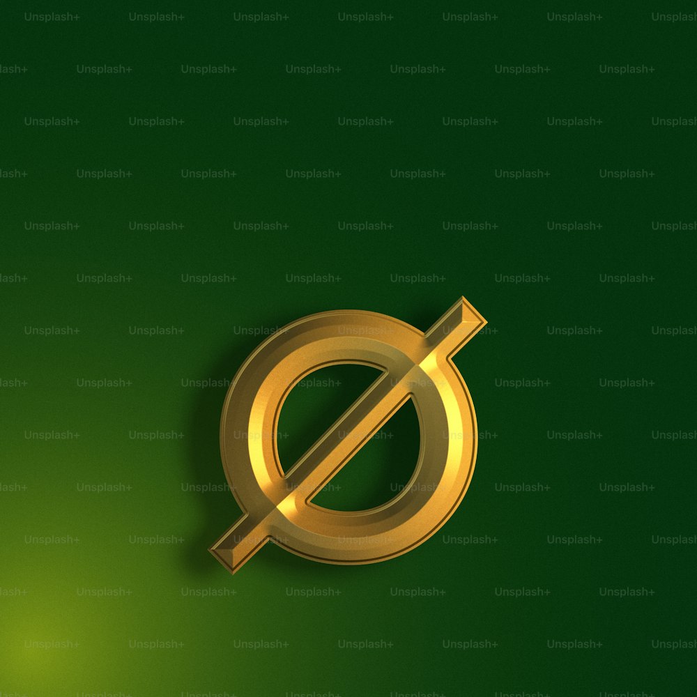 a golden q on a green background