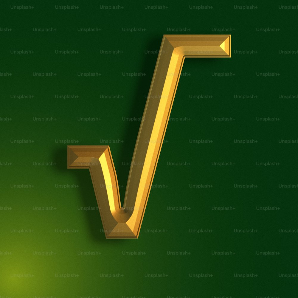 a golden v on a green background