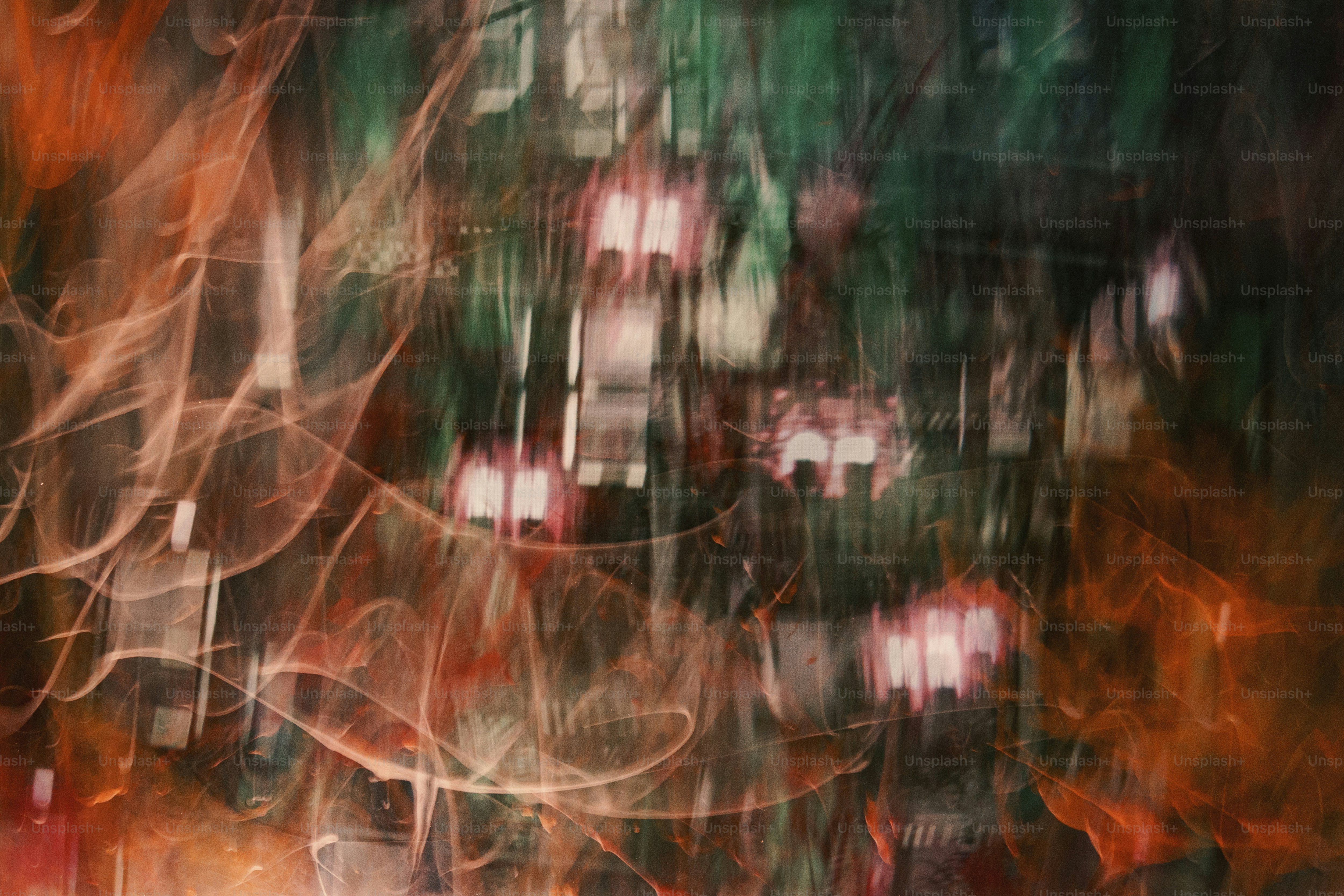 a blurry photograph of a bunch of bottles