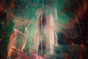 an abstract painting of a green and red background