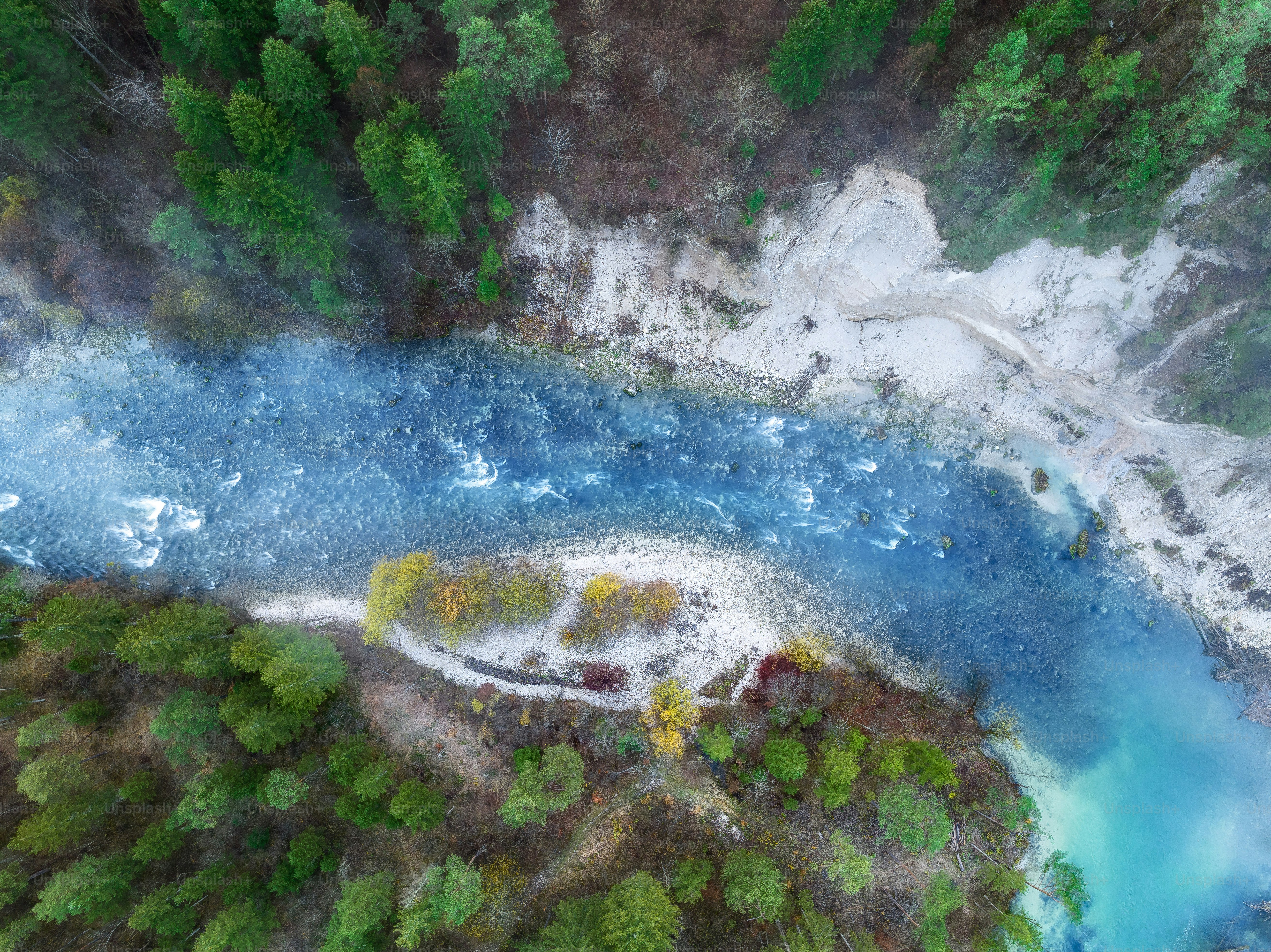 An aerial view of a river surrounded by trees photo – Image on Unsplash