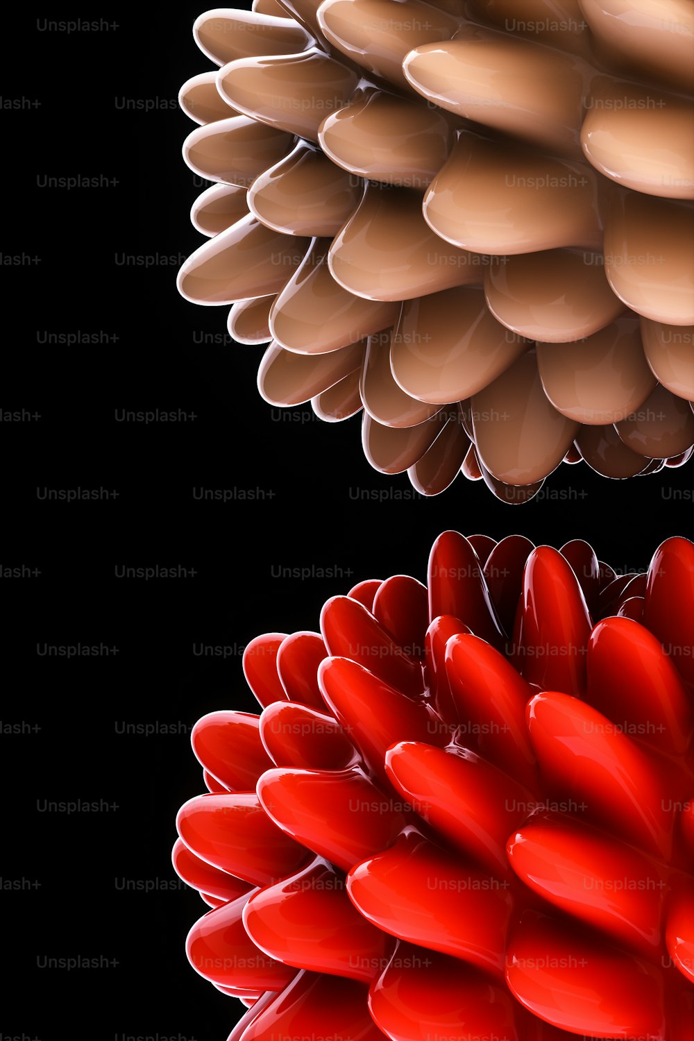 a bunch of red and brown flowers on a black background