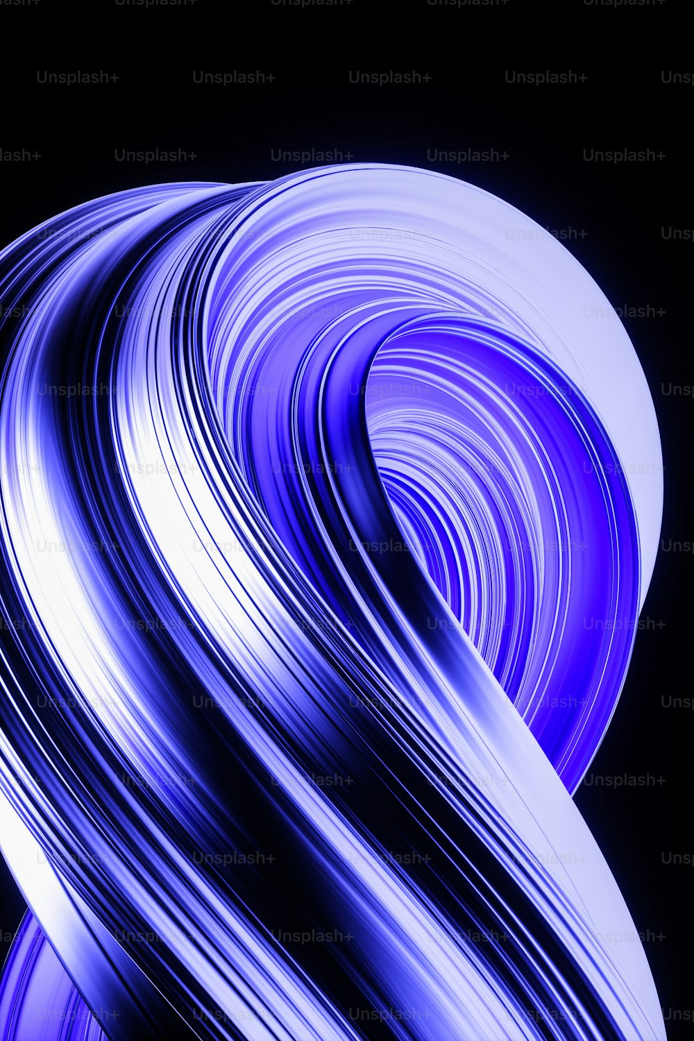 a blue and white swirl on a black background