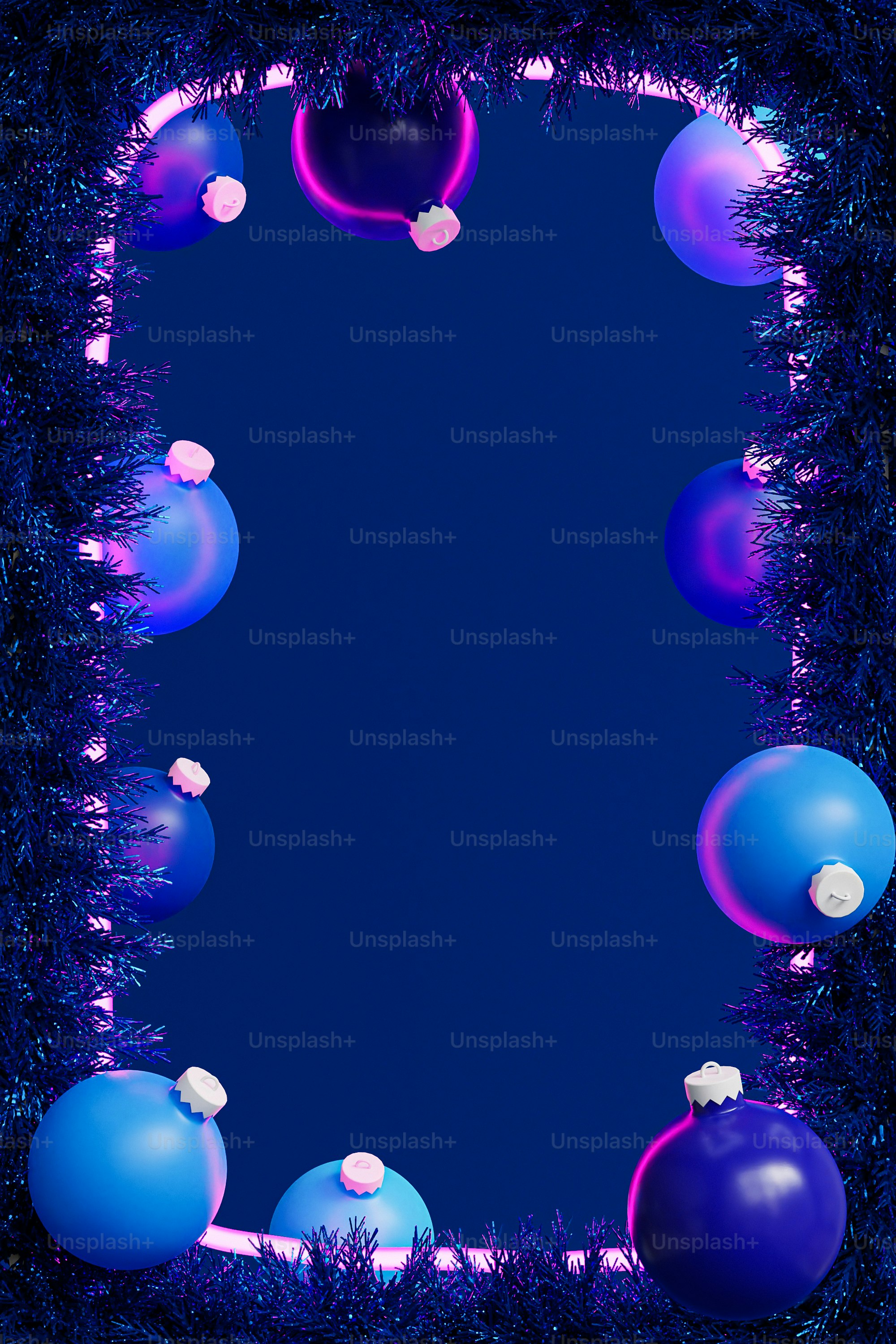 a blue and purple photo frame with balloons