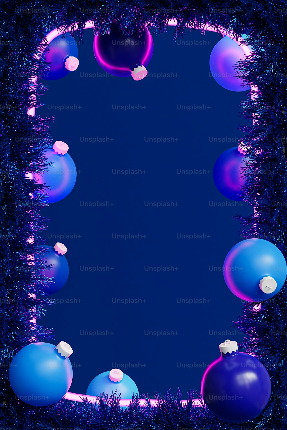 a blue and purple photo frame with balloons