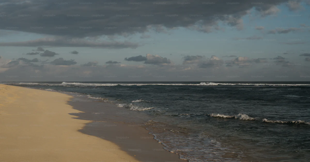 Une plage de sable avec des vagues qui arrivent sur le rivage photo ...