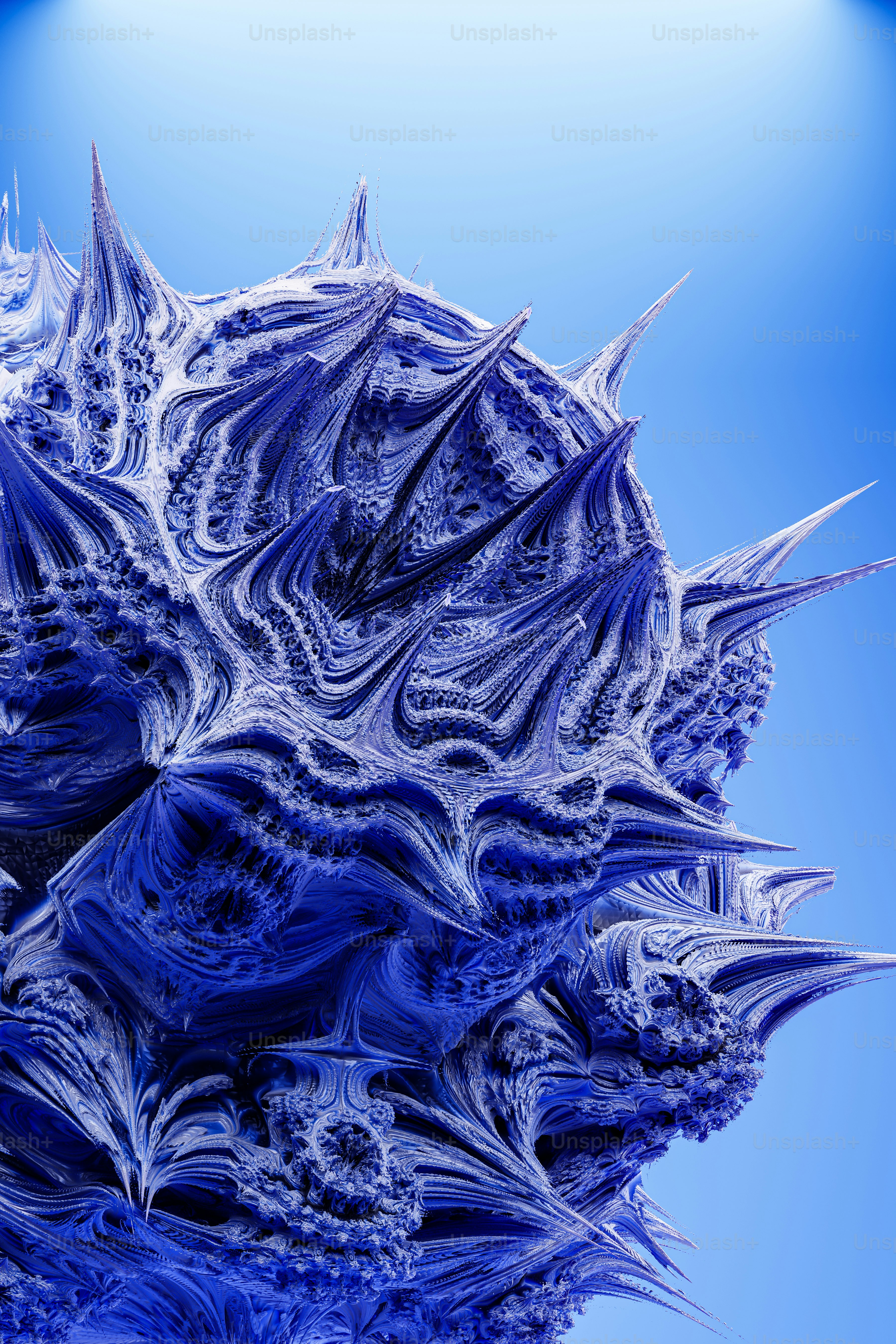 Un primer plano de una flor azul y blanca