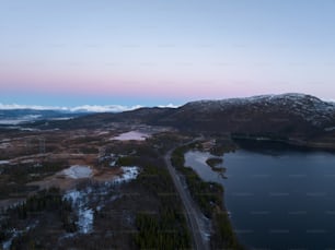 a large body of water surrounded by mountains