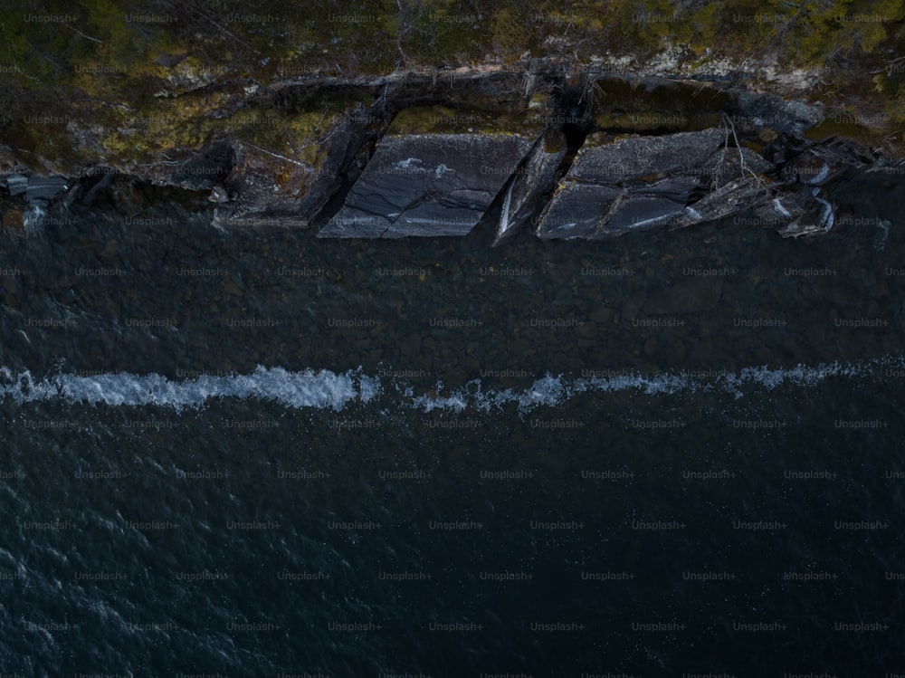 an aerial view of a body of water