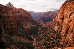 a scenic view of a canyon with a river running through it