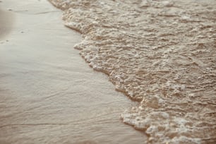 a surfboard sitting on top of a sandy beach