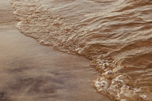 a close up of a beach with waves coming in