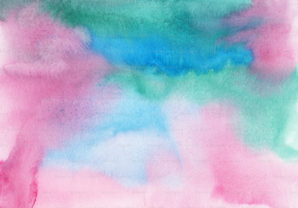 a painting of pink, blue and green colors