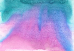 a painting of blue, pink, and green on a white background