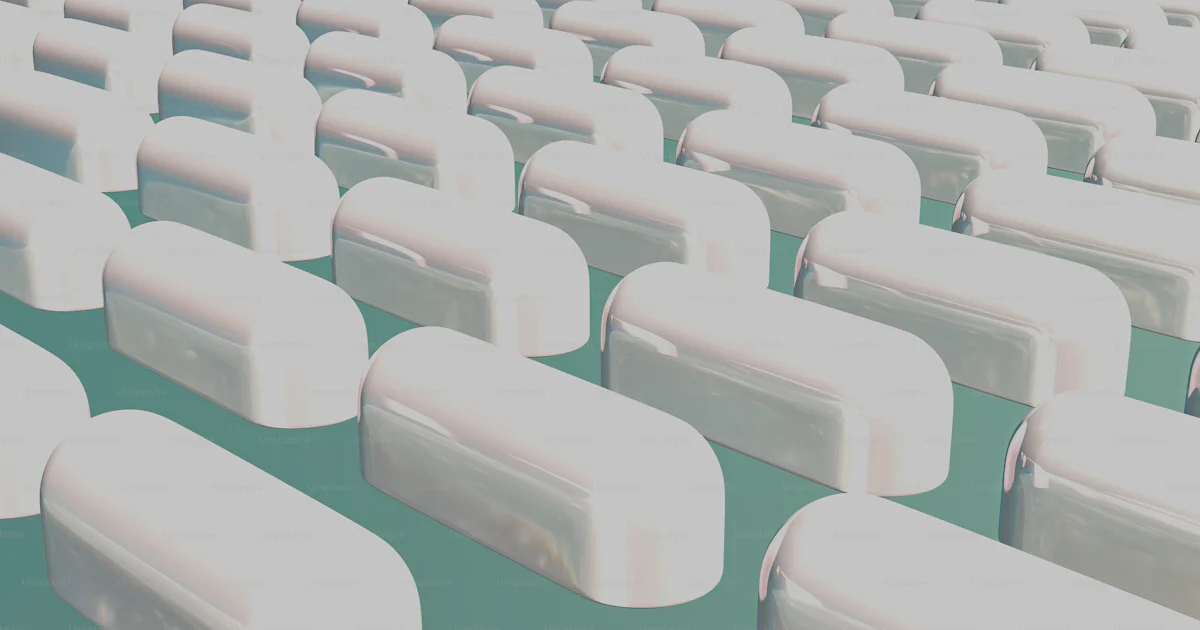 A large group of white plastic objects sitting on top of a green ...
