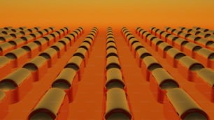 a large group of pipes in an orange room