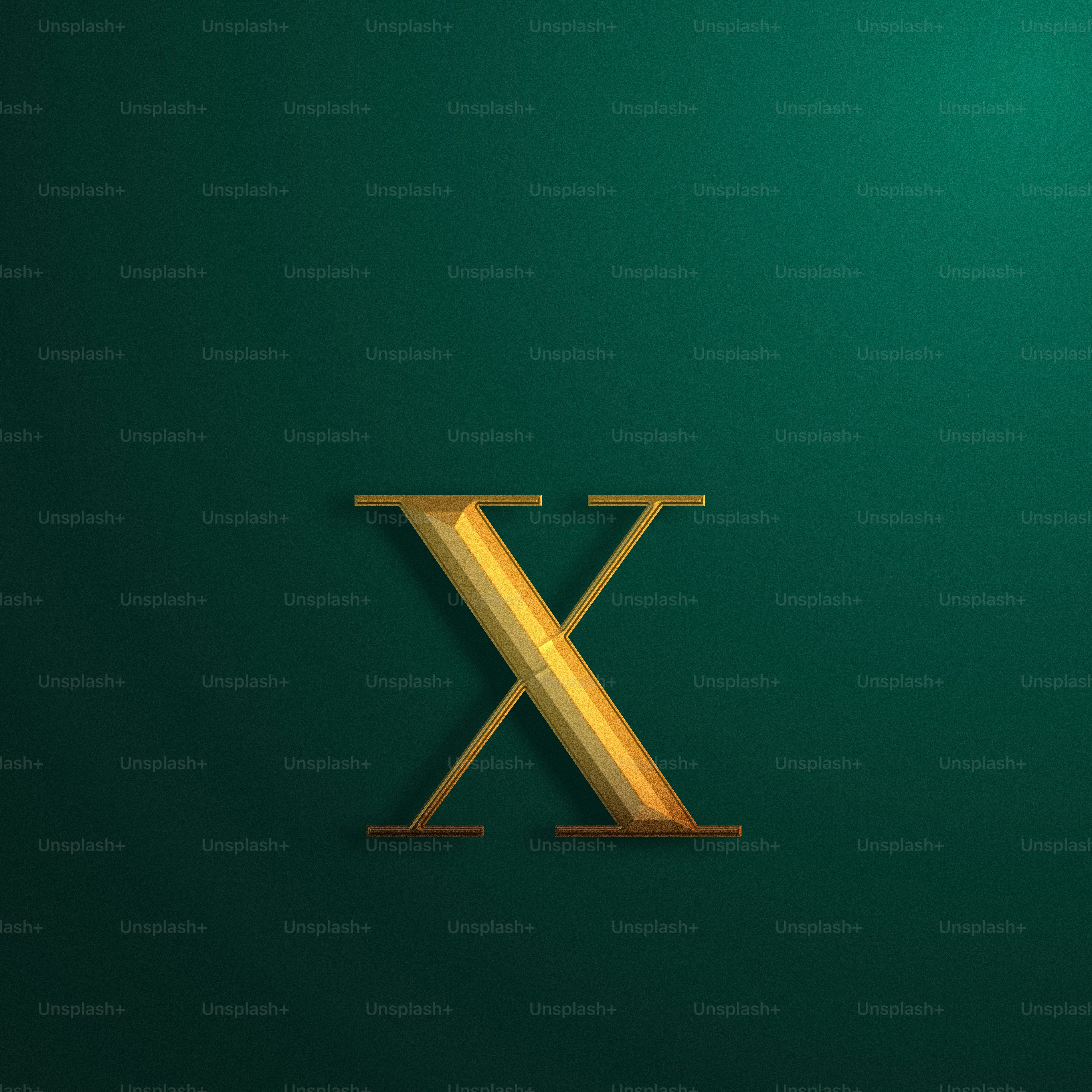 a gold letter x on a green background