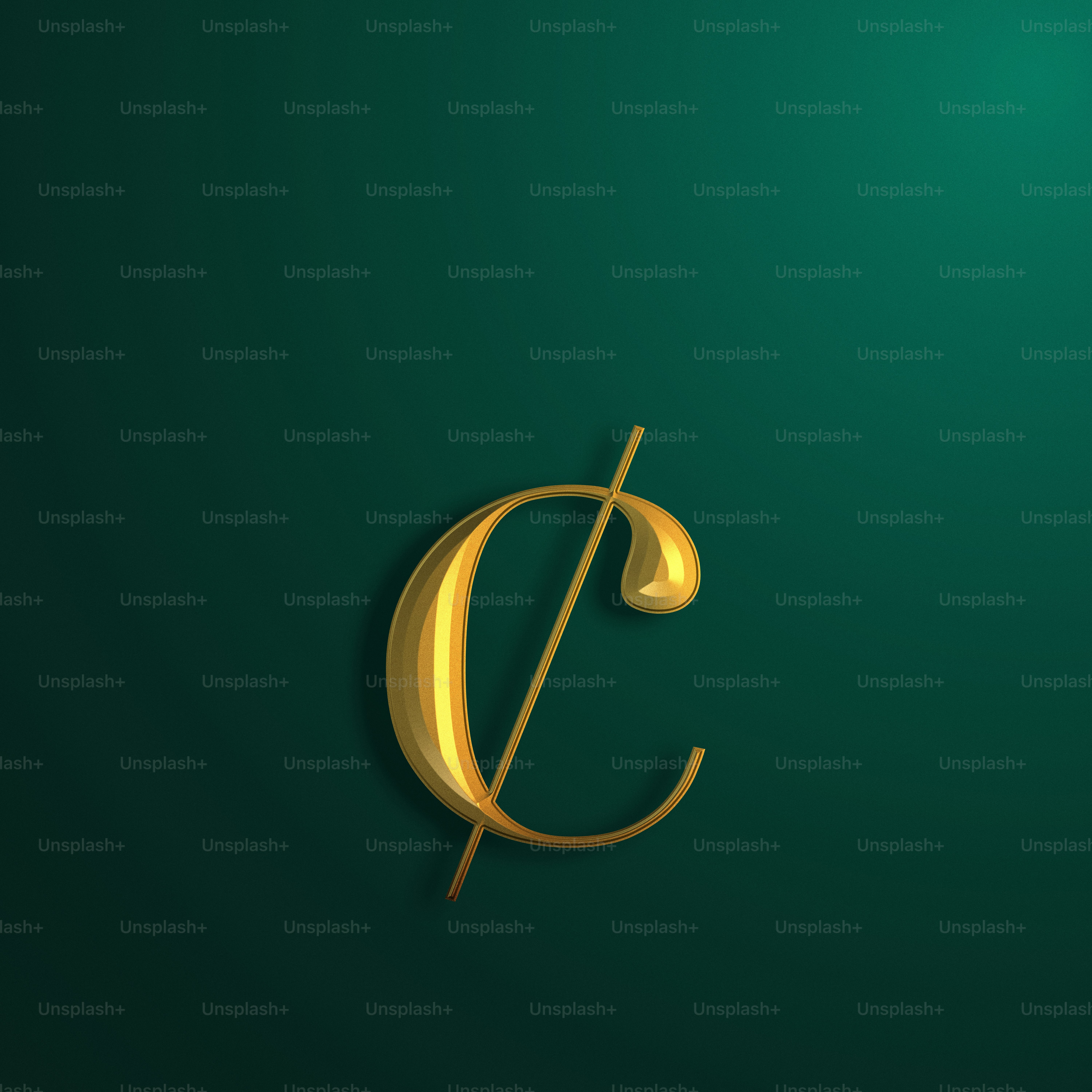 the letter c in gold on a green background
