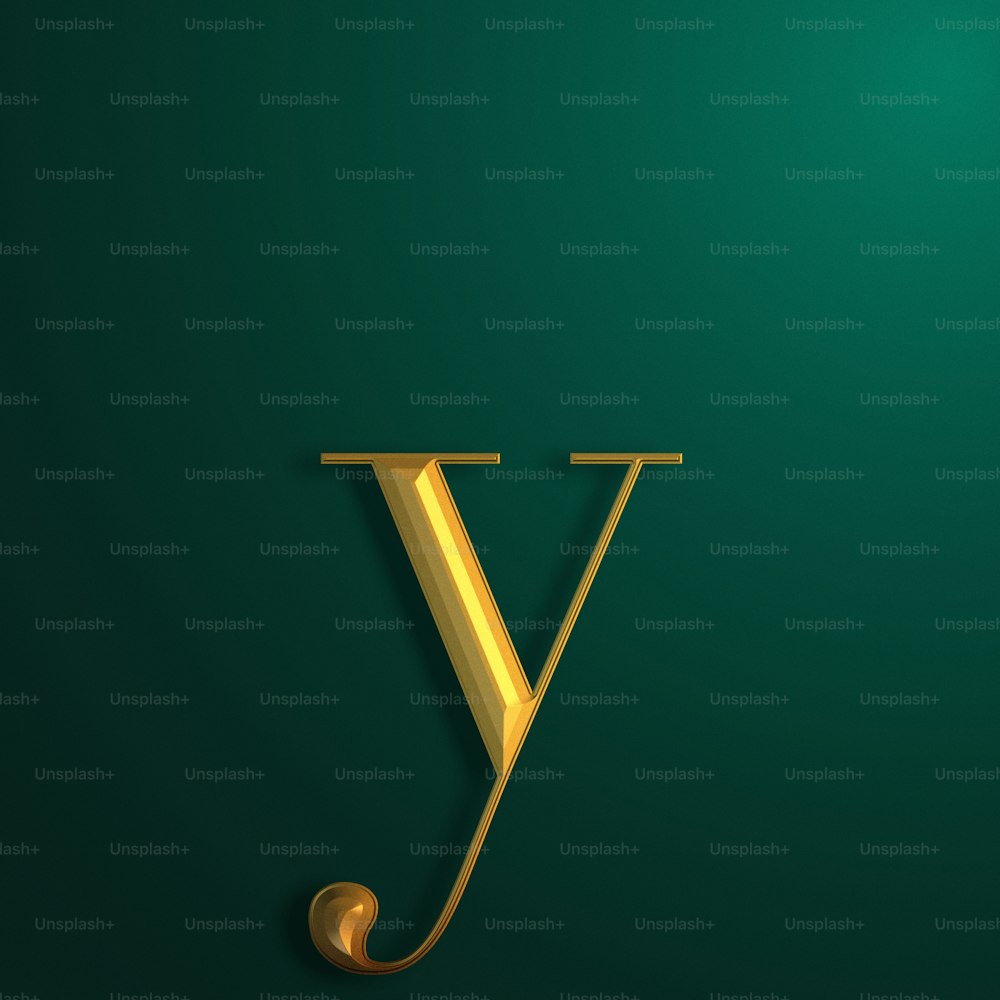 緑の背景に金色の文字V。