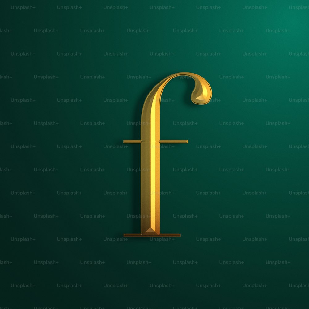 a gold letter f on a green background