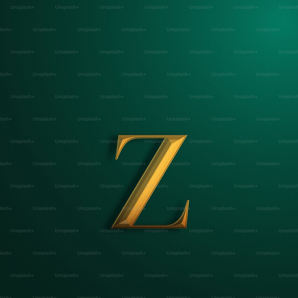 a golden letter z on a green background